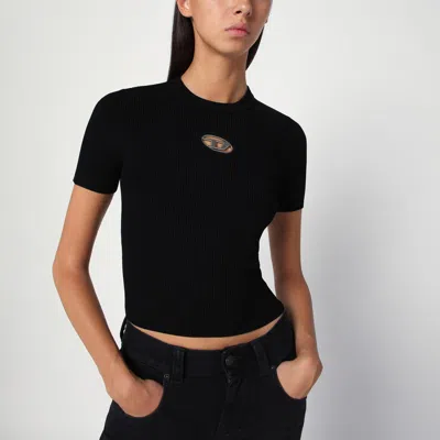 DIESEL DIESEL BLACK RIBBED SHORT-SLEEVE M-VALARI SWEATER