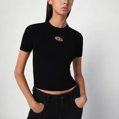 Diesel Black Ribbed Short-sleeve M-valari Sweater Women