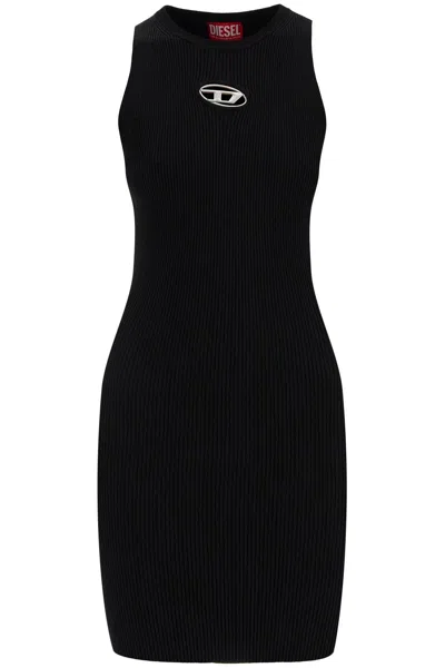 Diesel Black Ribbed Viscose Dress With Wide Neckline
