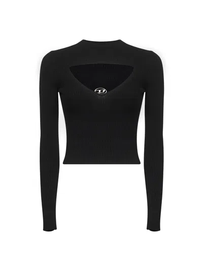 Diesel Women Black Ribbed Wool M-olina Top In Multi