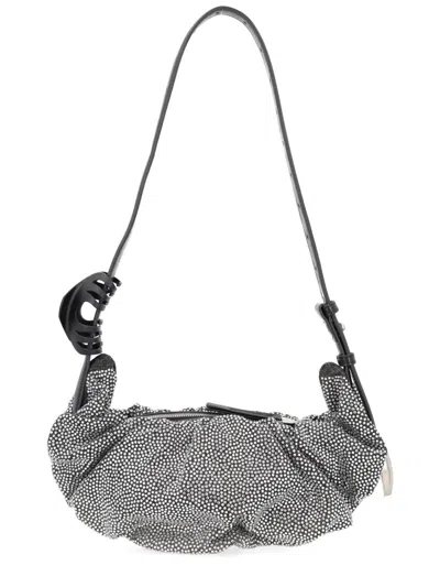 Diesel Black Ruched Dotted Shoulder Bag In Silver