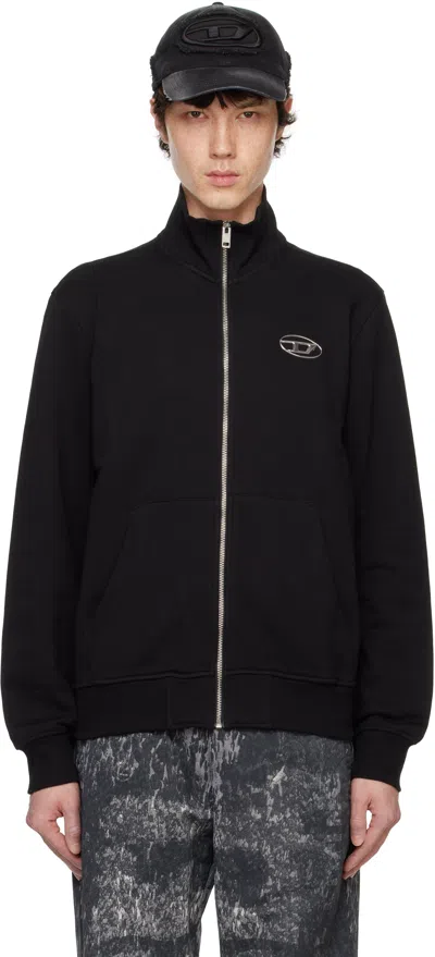 Diesel Zip-up Sweater With High Collar And Modern Fit In Black