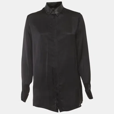 Pre-owned Diesel Black Satin And Leather Collar Shirt S