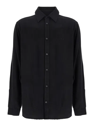 Diesel Black Shirt With D Logo On The Front In Lyocell Man In Multicolor