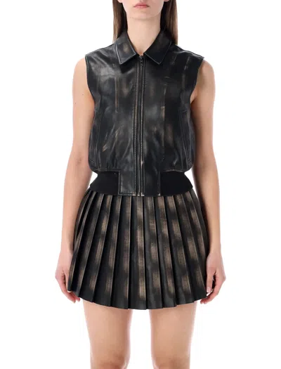 Diesel Gilet Bomber Con Effetto Distressed In Black