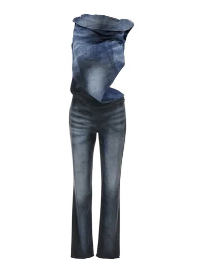Diesel Black Sleeveless Jumpsuit With Cut-out On The Back In Cotton Blend And Tech Fabric Woman In Blue