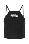 Diesel T-wilight Black Top With Halterneck And Oval D Logo Plaque On The Front In Wool Blend Woman