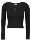 Diesel 'ballet-d' Scoop Neck Ribbed Texture Top In Black