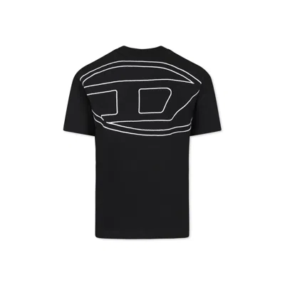 Diesel Kids' Oval-d Embroidery Loose Cotton T-shirt In Black