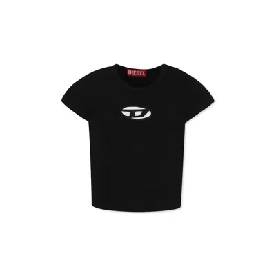 Diesel Kids' Black T-shirt For Girl With Logo