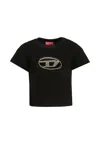 Diesel Cotton T-shirt With Sequin Logo In Black
