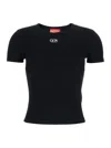 Diesel Black T-shirt With Logo On The Front And Ribbed Design In Cotton Woman In Black
