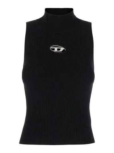Diesel Black Tank Top With D Logo Cut-out