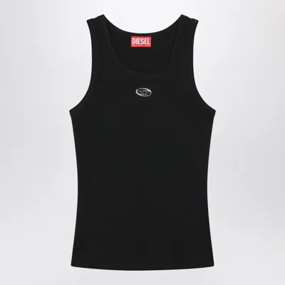 Diesel Black Tank Top With Logo On The Front And Ribbed Design In Cotton Woman In Blue