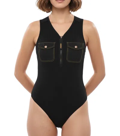 Diesel T-bordet Ribbed Pocket-detail Bodysuit In Black