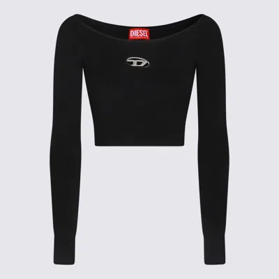 Diesel Ribbed Texture Stretch Fit Long Sleeve Cropped Sweater In Black