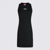 Diesel Ribbed Black Sleeveless Mini Dress With Logo Detail In Black