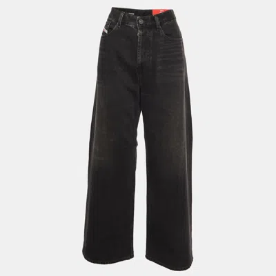 Pre-owned Diesel Black Washed Denim Wide-leg Jeans S/waist 25"