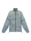 Diesel 'd-krap' Light-blue Worn Effect Jacket With Zip And Raised Collar In Blue