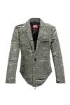 Diesel Blazer In Distressed Prince Of Wales Denim