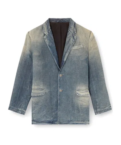Diesel Blazer In Dirt-effect Herringbone Denim In Animal Print