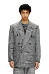 Diesel Blazer In Distressed Prince Of Wales Denim In Grey