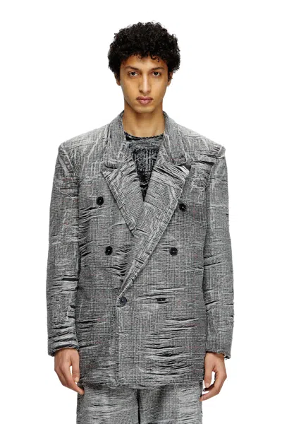 Diesel Blazer In Distressed Prince Of Wales Denim In Grey
