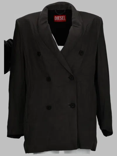Diesel Neutrals Double-breasted Fluid Viscose Blazer In Black