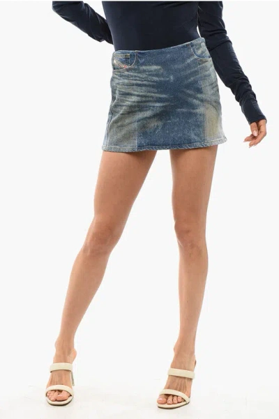 Diesel Bleached Effect Denim De-pra Miniskirt In Blue