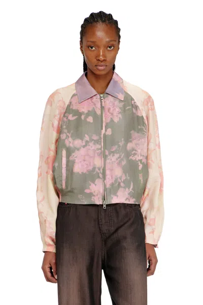Diesel Floral Bomber Jacket In Crinkled Acetate