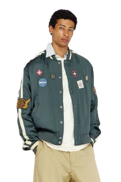 Diesel Satin Bomber Jacket With Patches In Green