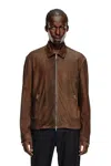Diesel L-crombe Zip-up Leather Jacket In Brown