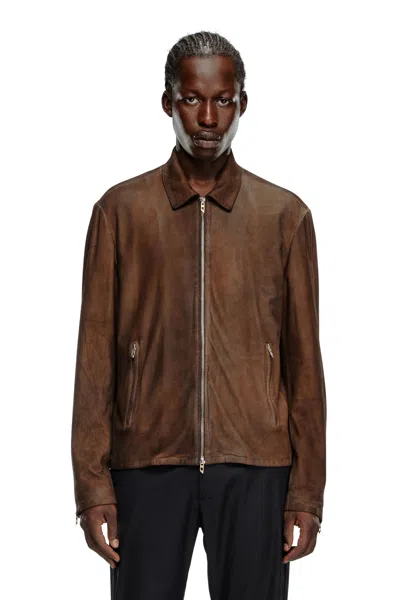 Diesel Blouson In Pelle Trattata In Brown