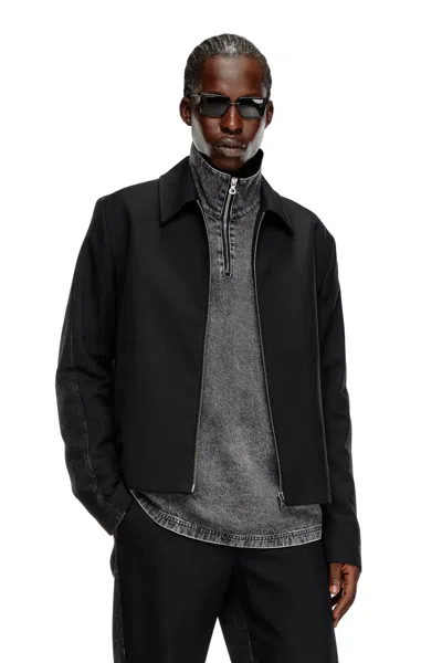 Diesel Blouson Jacket In Wool Blend And Denim In Black
