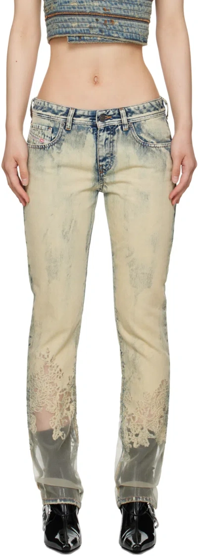 Diesel Straight Leg Low-waist Light Blue Denim Jeans In 1