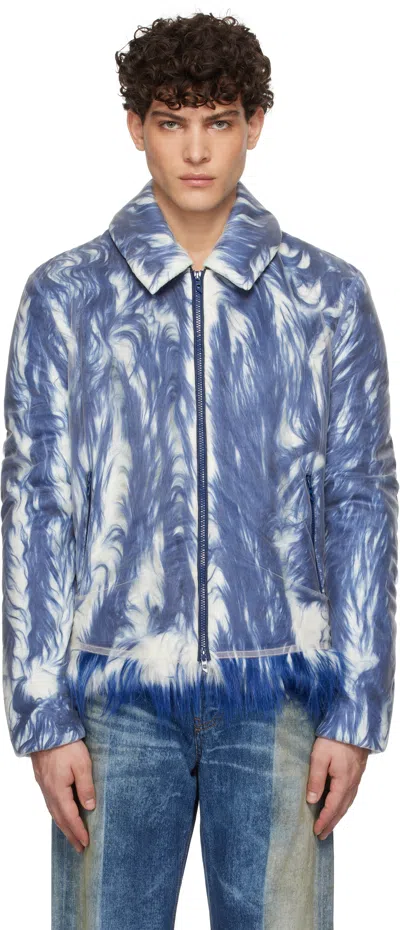 Diesel Blue & White W-woufy Faux-fur Jacket In 8lc