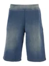Diesel Blue Bermuda Pants With Oval D Logo Embroidery On The Front And Distressed Effect In Multicolor