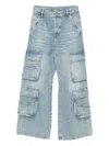 Diesel Light Blue Wide-leg Cargo Jeans With Distressed Finish In Blue