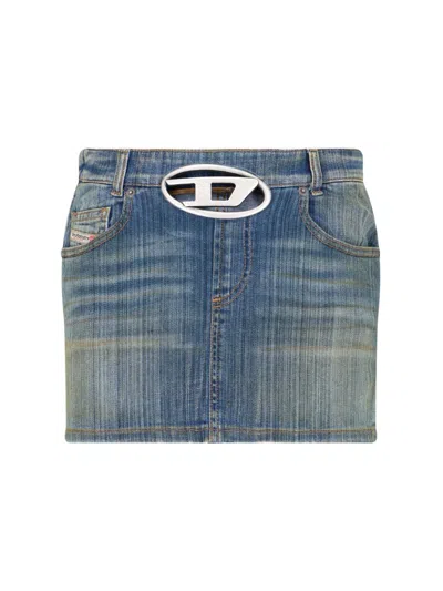 Diesel Logo-plaque Denim Mini Skirt In Blue