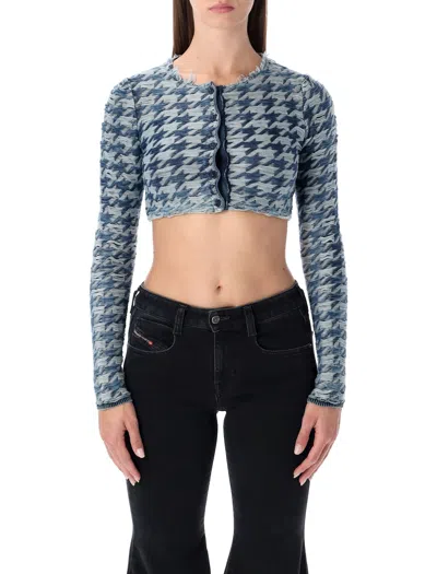 DIESEL DIESEL BLUE CROPPED HOUNDSTOOTH CARDIGAN