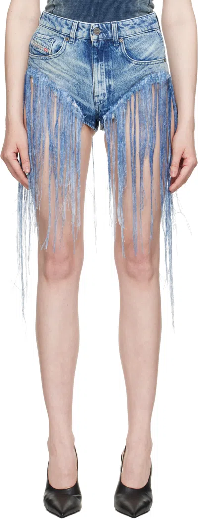 Diesel Blue Five-pocket Shorts With Fringes On The Edges In Denim Woman In Multicolor