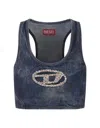 Diesel Denim Crop Top With Jewel Buckle In Blue
