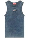 Diesel Ribbed Sleeveless Top With Distinctive Logo Detail In Blue