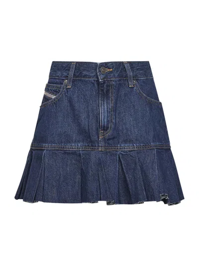 Diesel Women Blue Denim De-reen Pleated Mini Skirt