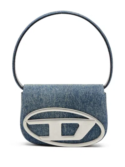 Diesel Shoulder Bag In Blue Denim With Leather Trims And Oval D Plaque