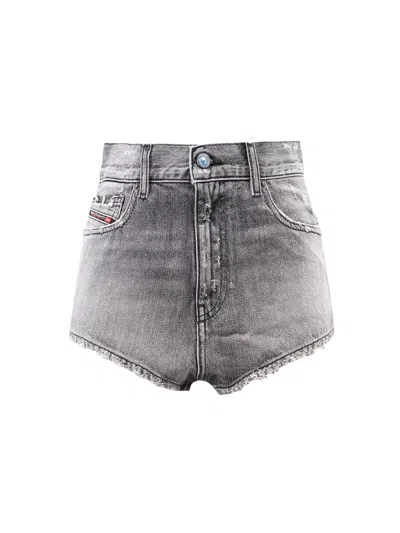 Diesel Blue Denim Shorts With A Destroyed Effect In Gray