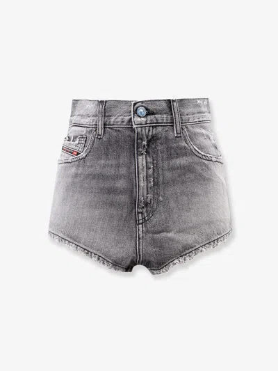 Diesel Cotton Denim Shorts Belt Loops Five Pockets In Black