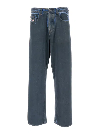 Diesel Blue Denim Straight Leg Jeans In Cotton Man