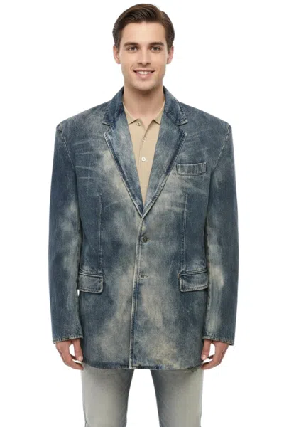 Diesel Blue Distressed Notched Lapel Blazer