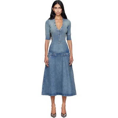 Diesel Blue Drop-waist Knit & Denim Midi Dress